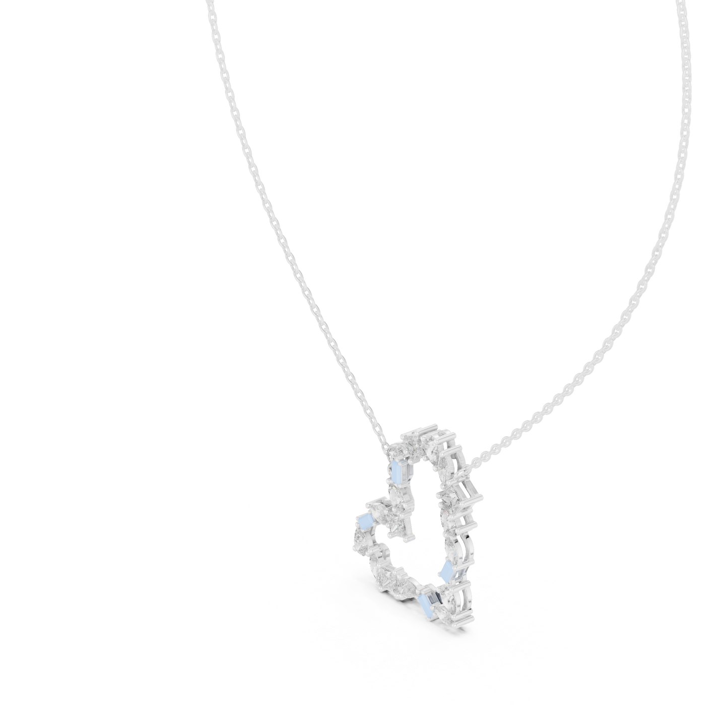 Mosaic Multi-Cut Diamond Open Heart Pendant in White Gold 1.94CTW