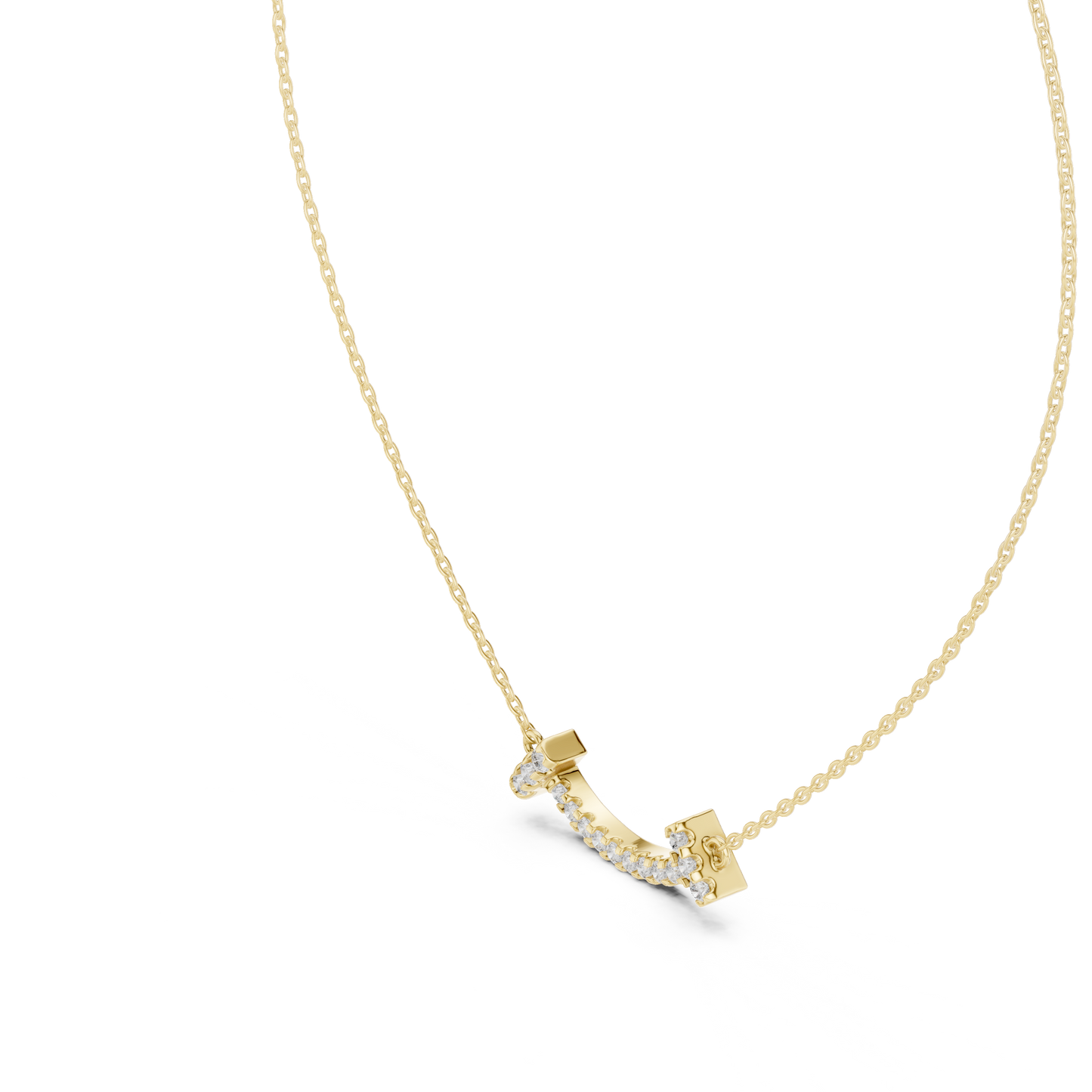 Sparkling Diamond Curved Smile Pendant in Yellow Gold- 0.38CTW Pavé-Set