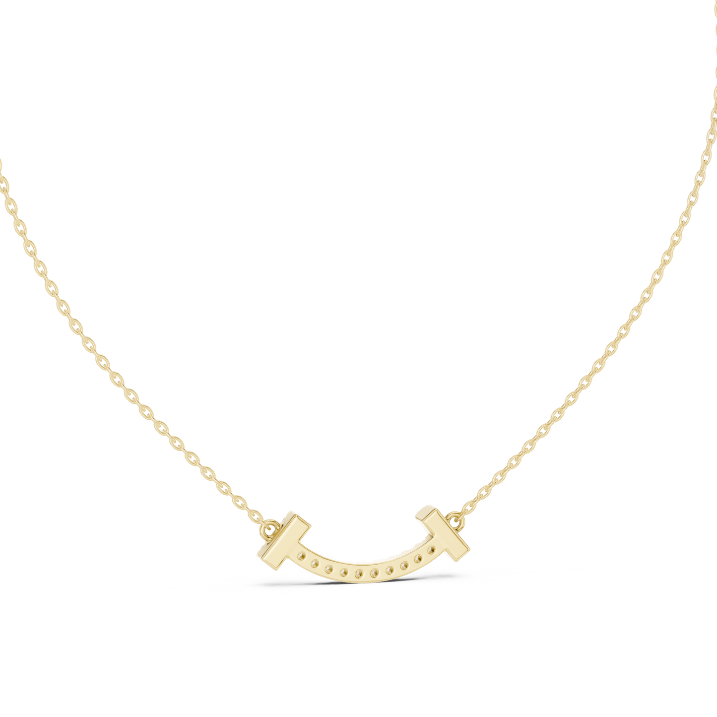 Sparkling Diamond Curved Smile Pendant in Yellow Gold- 0.38CTW Pavé-Set