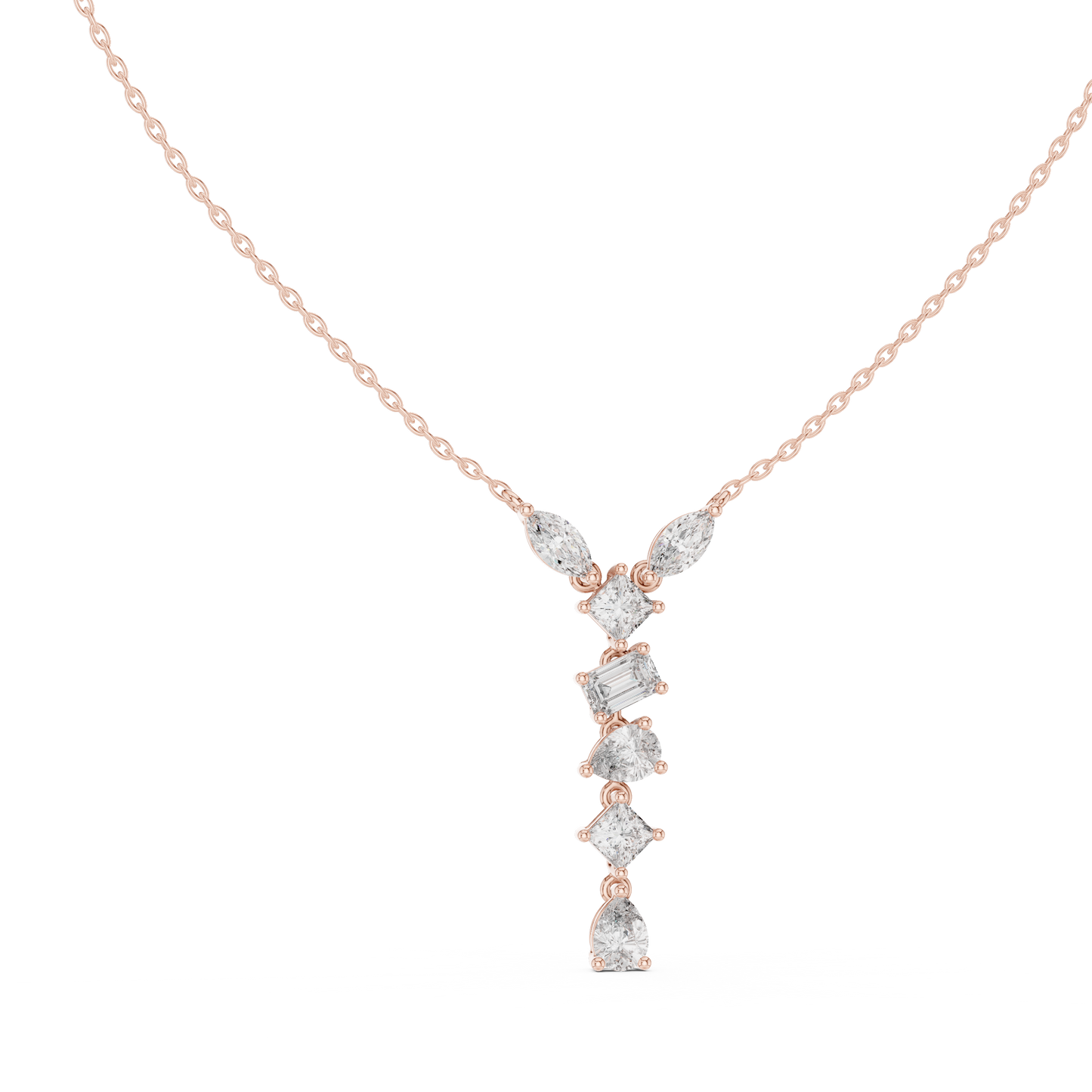 3.5CTW Multi-Shape Diamond Drop Y-Pendent in Yellow Gold