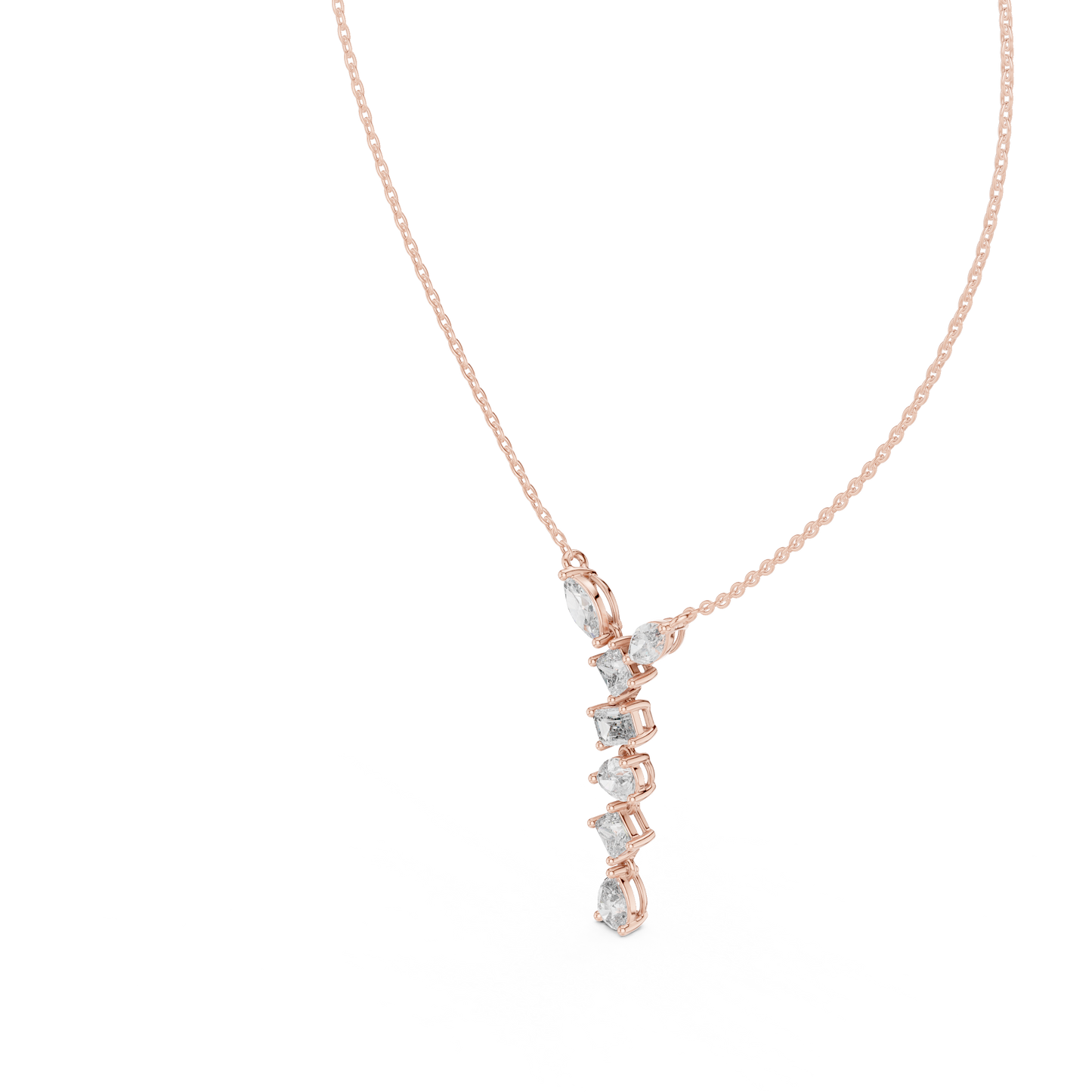 3.5CTW Multi-Shape Diamond Drop Y-Pendent in Yellow Gold