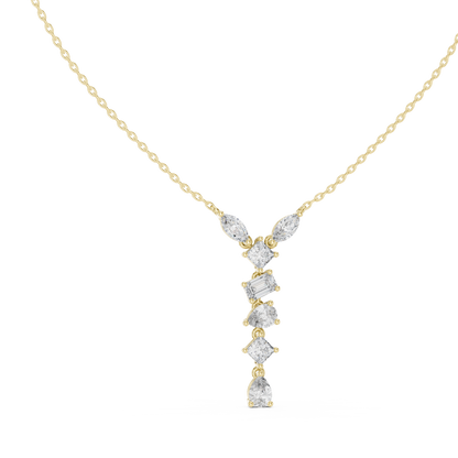3.5CTW Multi-Shape Diamond Drop Y-Pendent in Yellow Gold
