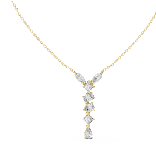 3.5CTW Multi-Shape Diamond Drop Y-Pendent in Yellow Gold