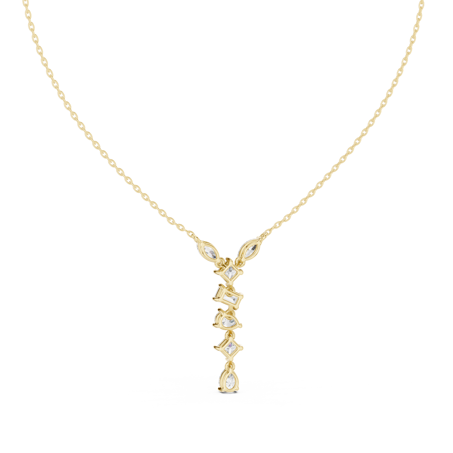 3.5CTW Multi-Shape Diamond Drop Y-Pendent in Yellow Gold