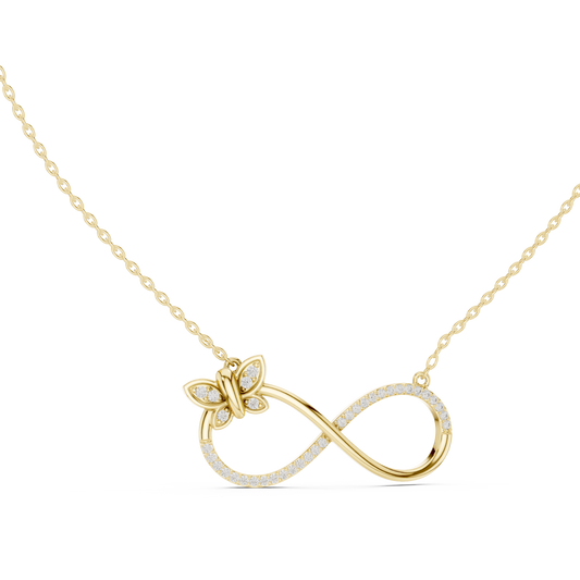 Butterfly Infinity Pendant in Yellow Gold - 0.25CTW Pavé Diamonds
