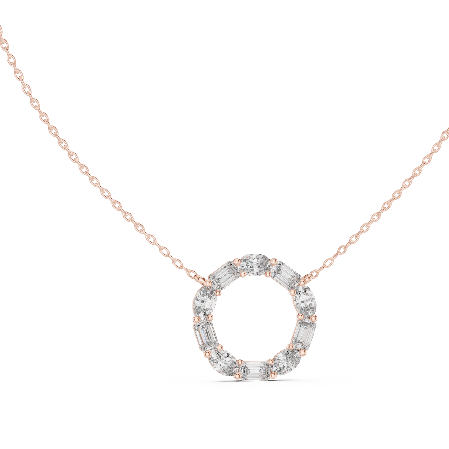 3CTW Emerald and Oval Diamond Circle Eternity Pendant in White Gold