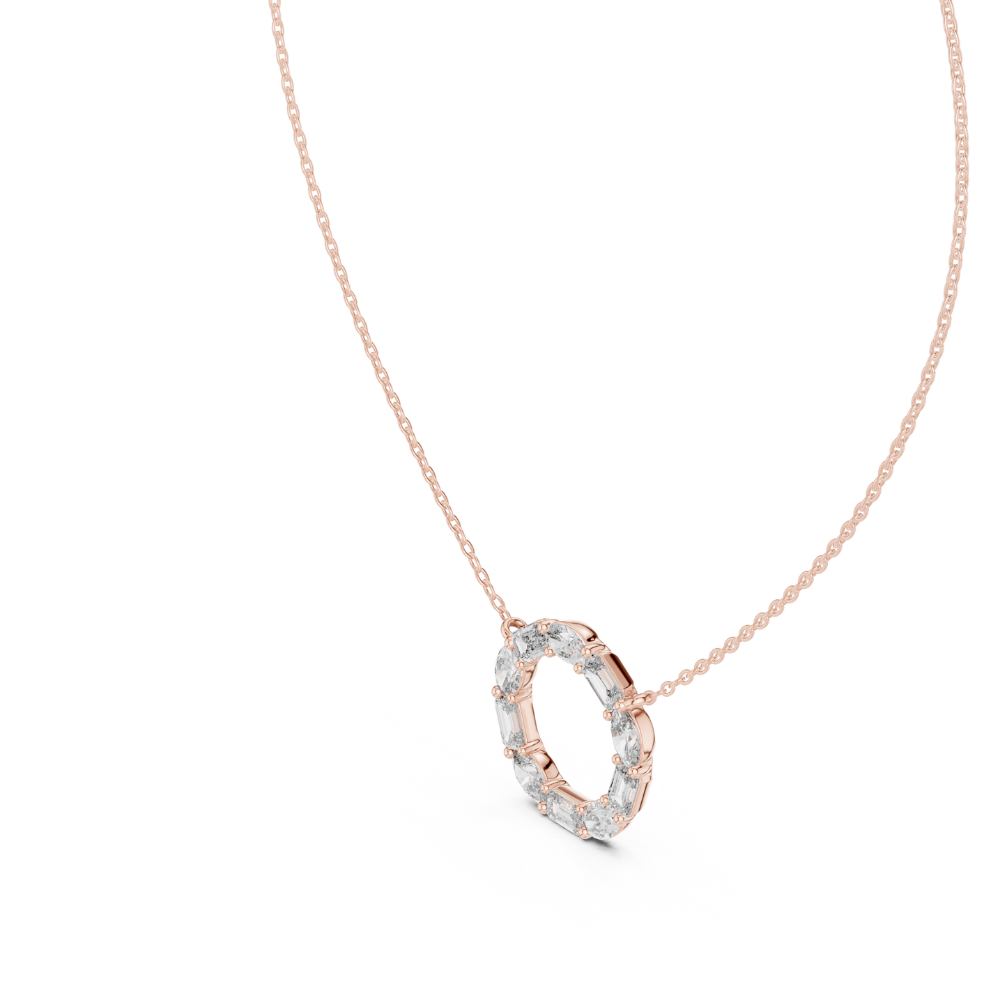 3CTW Emerald and Oval Diamond Circle Eternity Pendant in White Gold