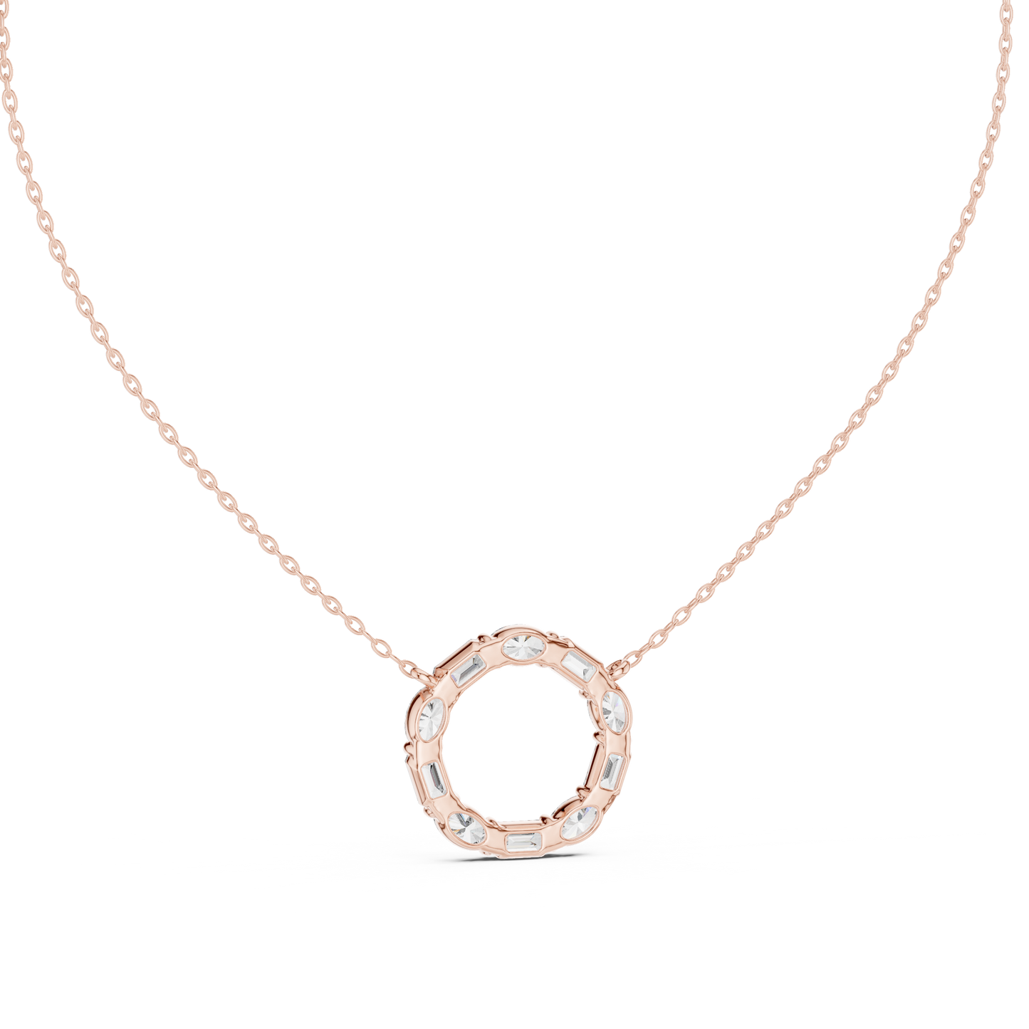 3CTW Emerald and Oval Diamond Circle Eternity Pendant in White Gold
