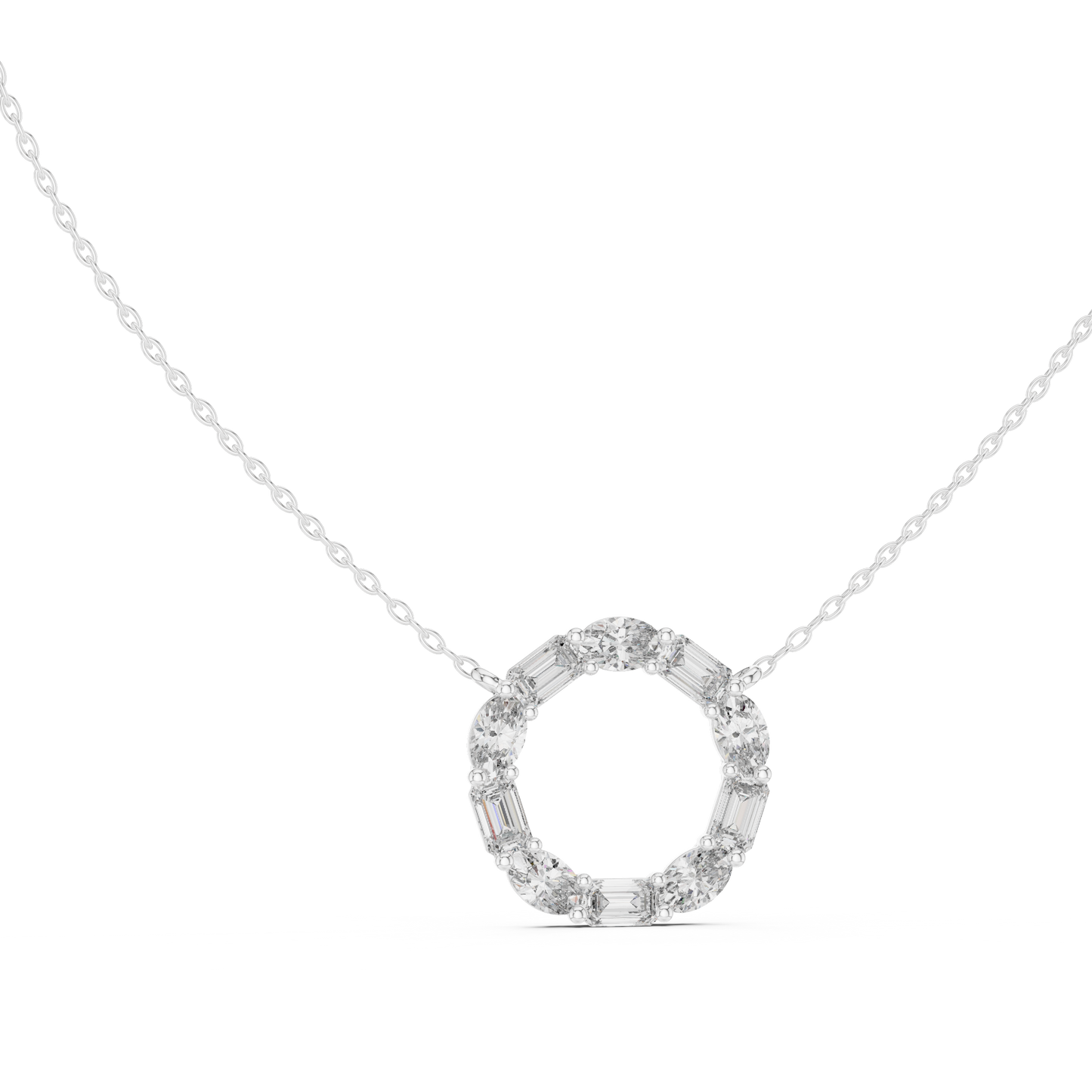 3CTW Emerald and Oval Diamond Circle Eternity Pendant in White Gold