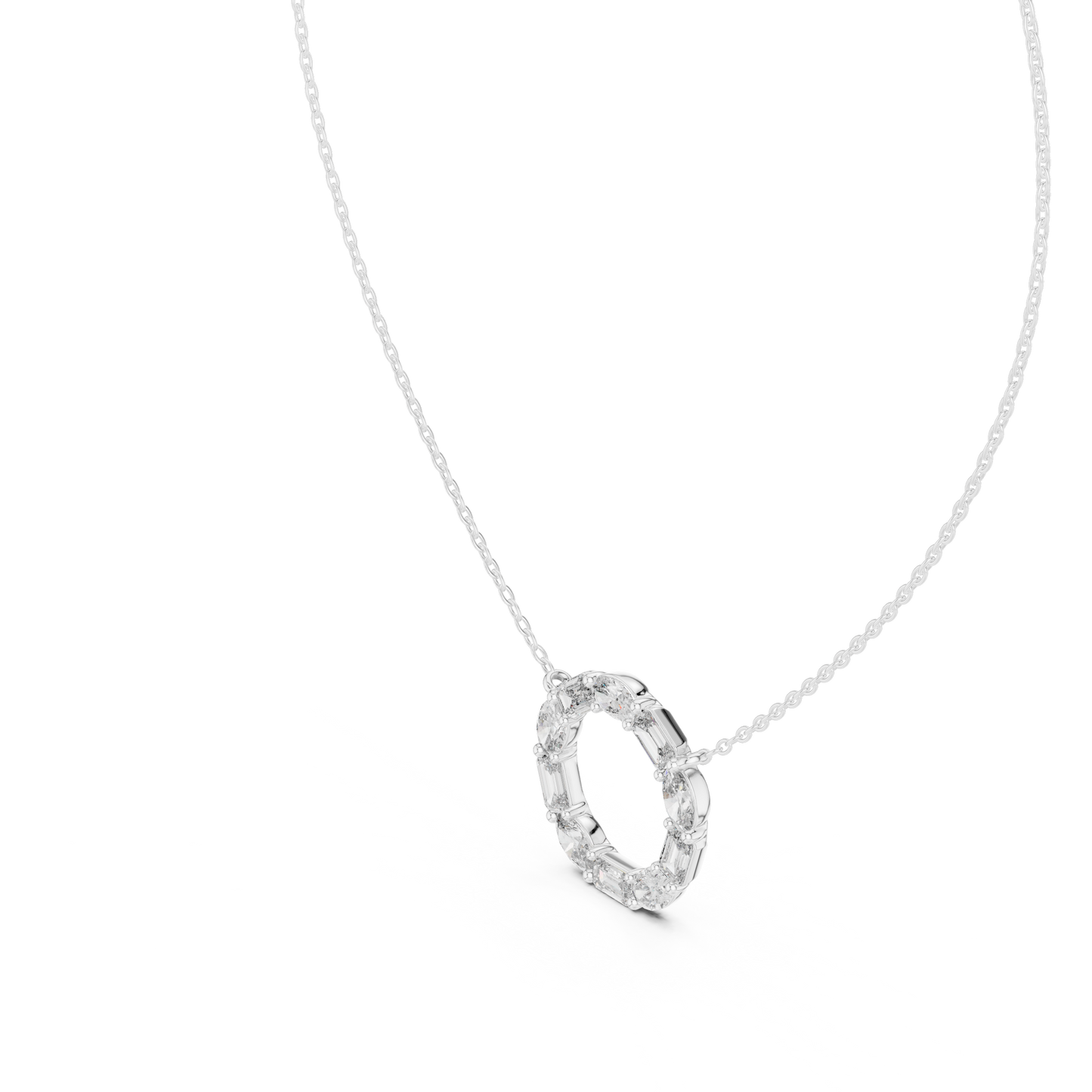 3CTW Emerald and Oval Diamond Circle Eternity Pendant in White Gold