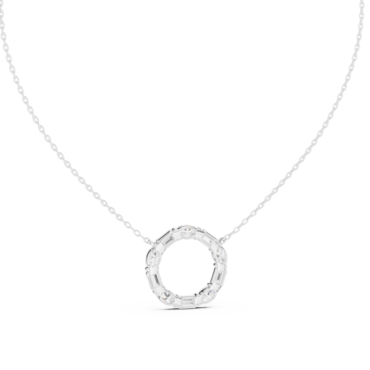3CTW Emerald and Oval Diamond Circle Eternity Pendant in White Gold