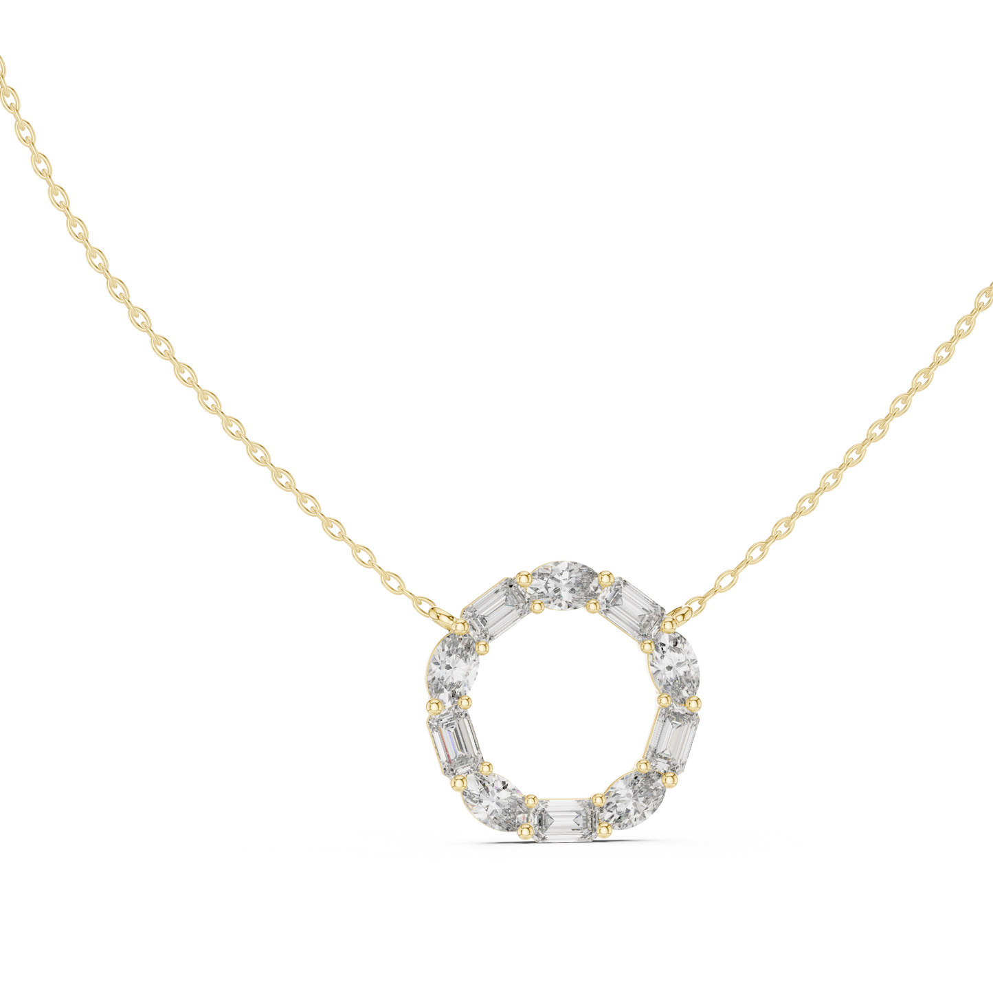 3CTW Emerald and Oval Diamond Circle Eternity Pendant in White Gold
