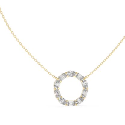 3CTW Emerald and Oval Diamond Circle Eternity Pendant in White Gold