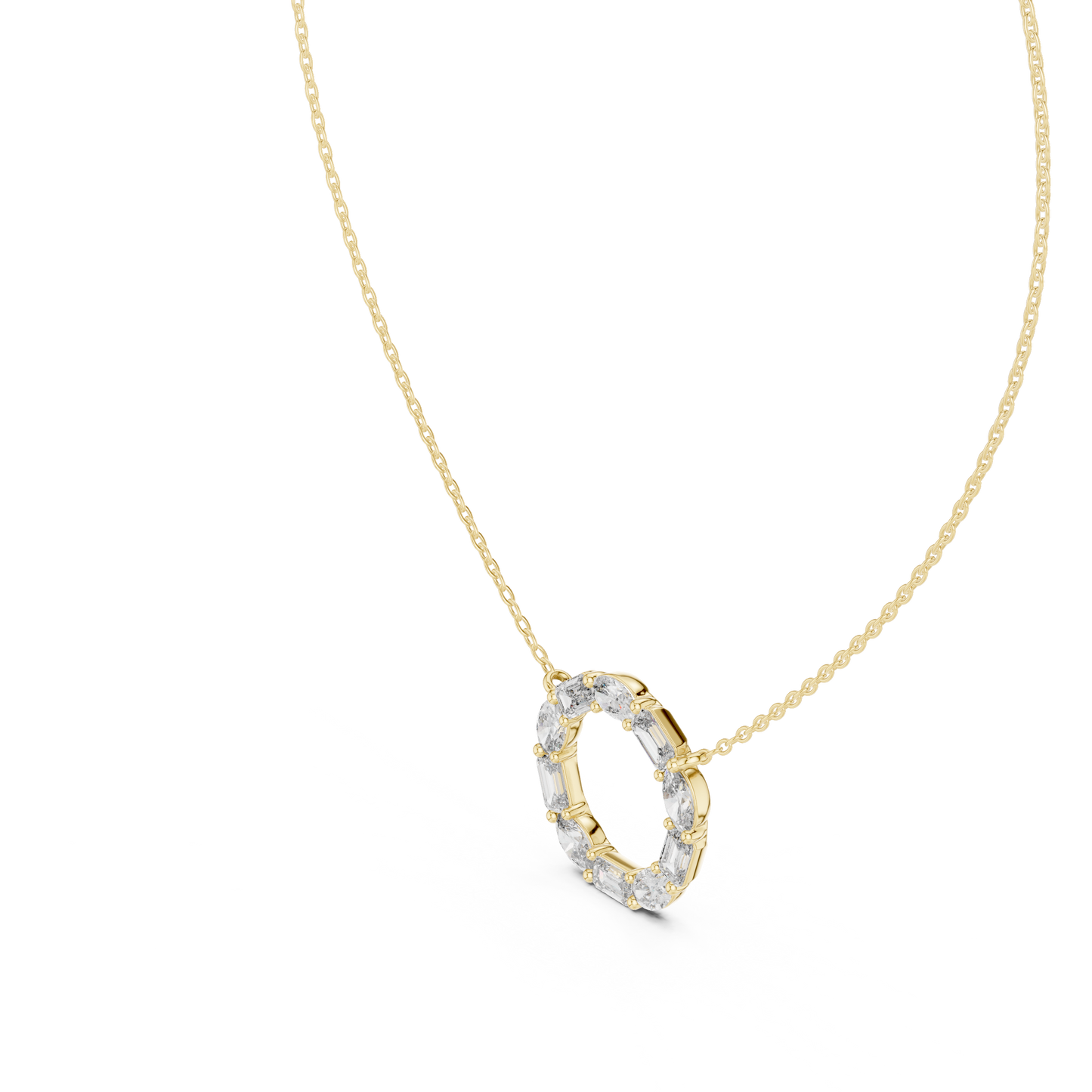 3CTW Emerald and Oval Diamond Circle Eternity Pendant in White Gold