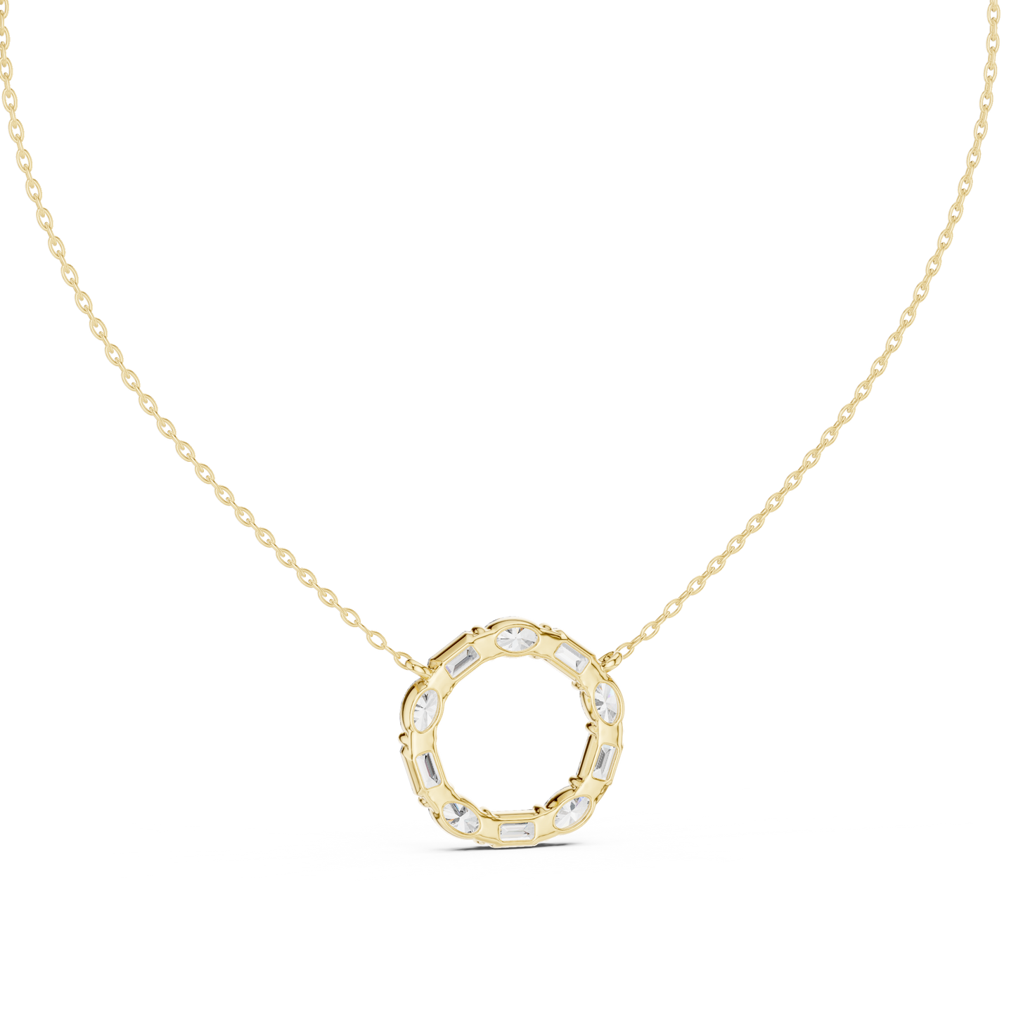 3CTW Emerald and Oval Diamond Circle Eternity Pendant in White Gold