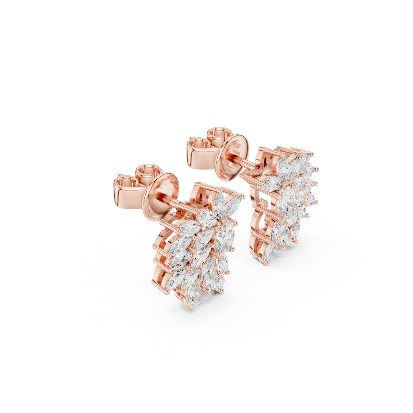 0.79ctw Multi-Shape Marquise and Oval Diamond Fan Stud Earrings in Yellow Gold