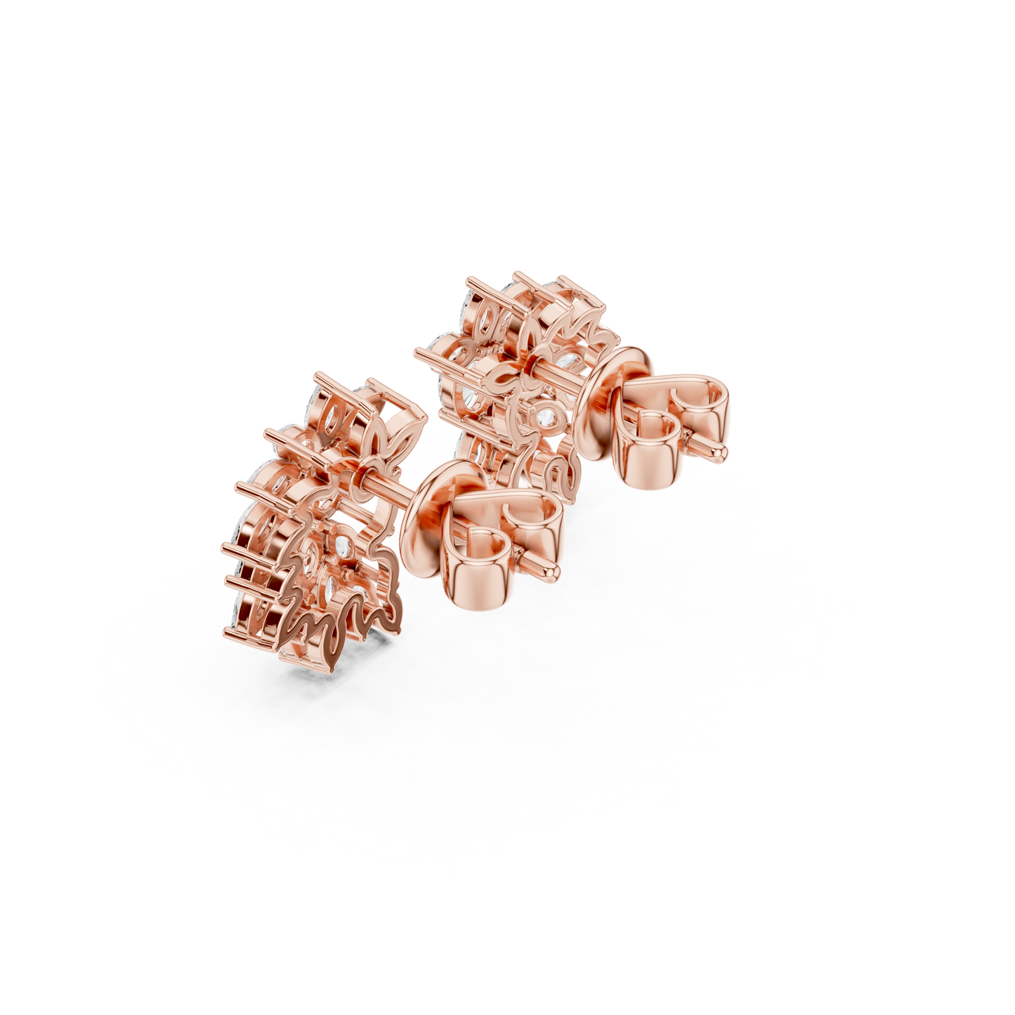 0.79ctw Multi-Shape Marquise and Oval Diamond Fan Stud Earrings in Yellow Gold