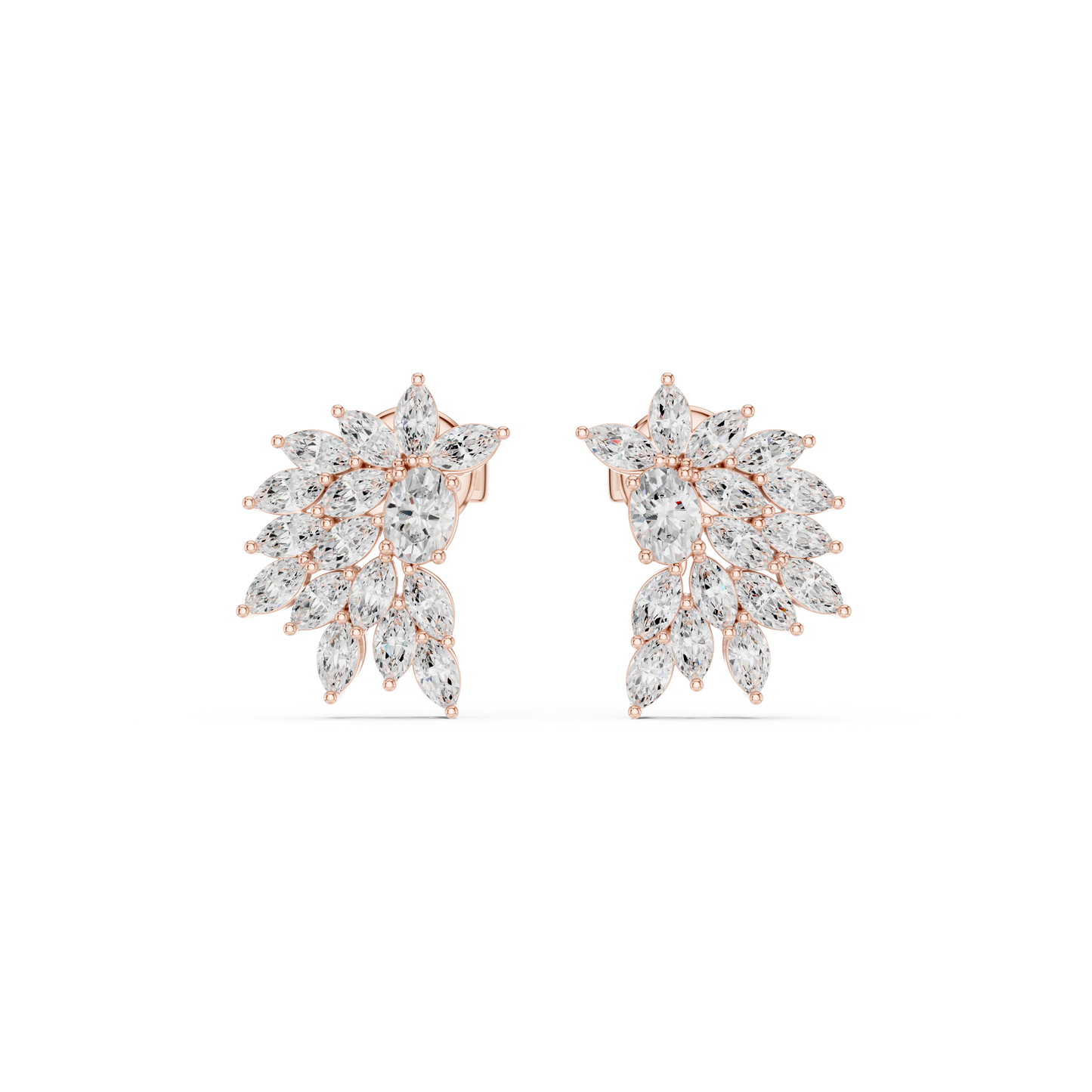 0.79ctw Multi-Shape Marquise and Oval Diamond Fan Stud Earrings in Yellow Gold