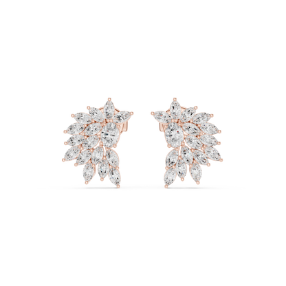 0.79ctw Multi-Shape Marquise and Oval Diamond Fan Stud Earrings in Yellow Gold