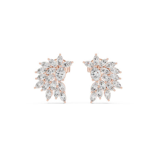 0.79ctw Multi-Shape Marquise and Oval Diamond Fan Stud Earrings in Yellow Gold