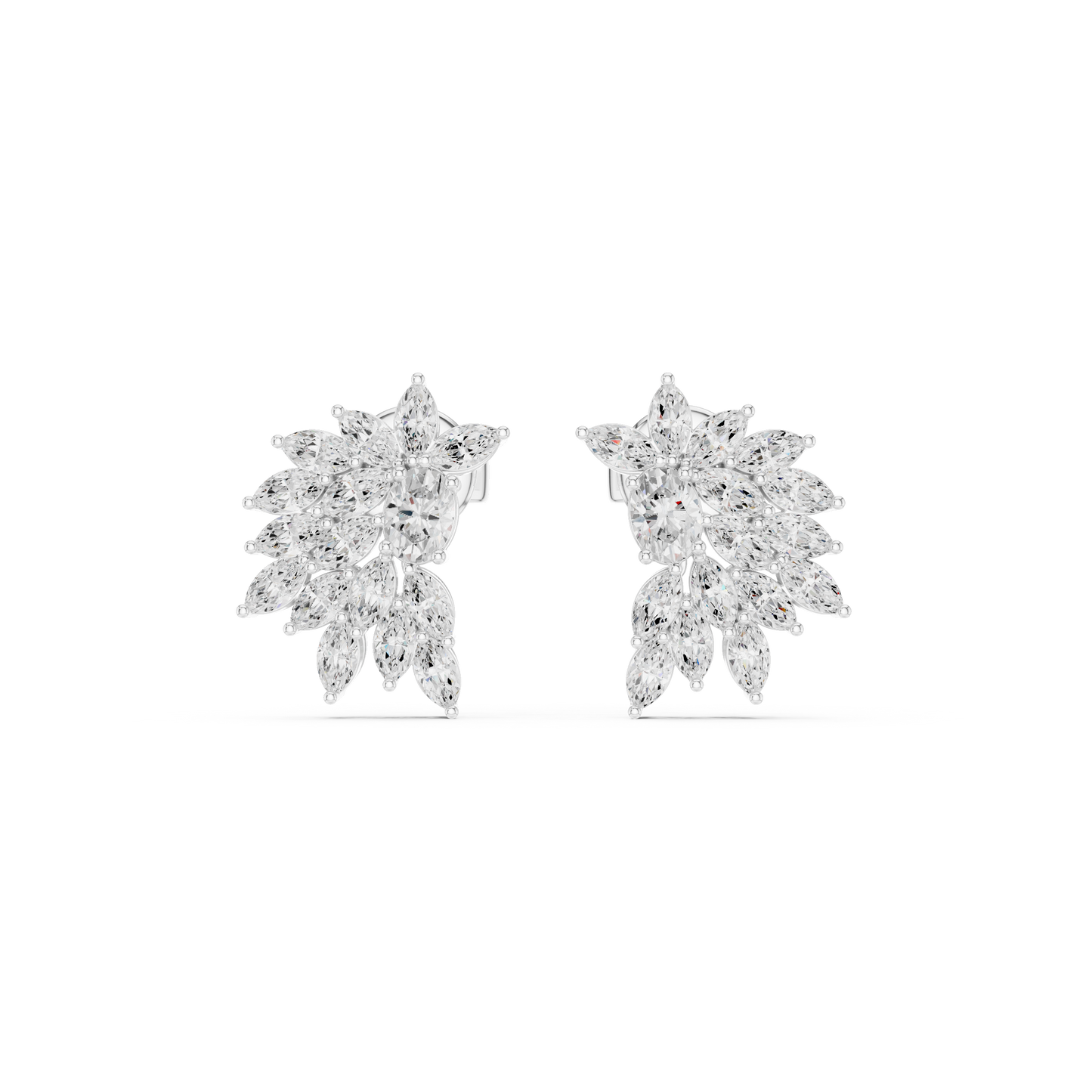 0.79ctw Multi-Shape Marquise and Oval Diamond Fan Stud Earrings in Yellow Gold