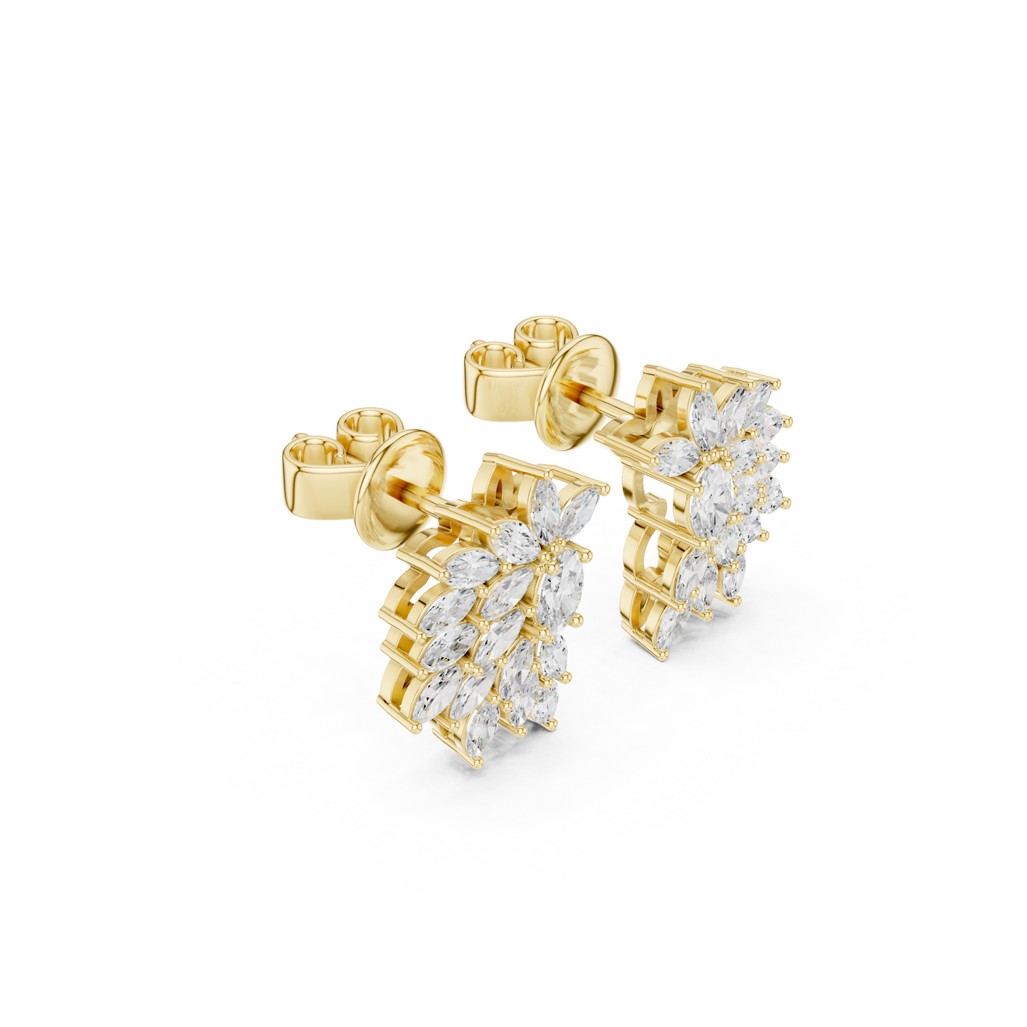 0.79ctw Multi-Shape Marquise and Oval Diamond Fan Stud Earrings in Yellow Gold