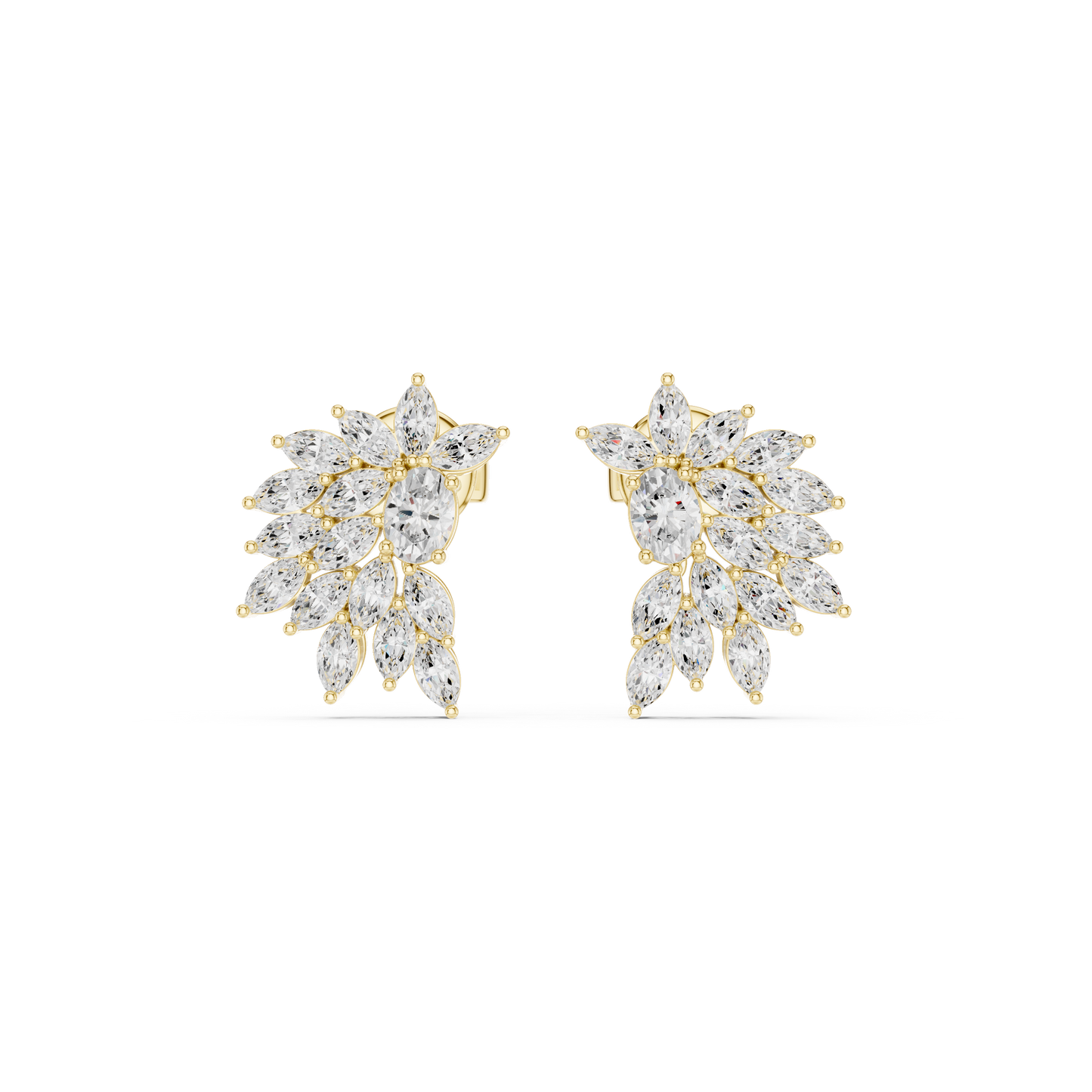 0.79ctw Multi-Shape Marquise and Oval Diamond Fan Stud Earrings in Yellow Gold
