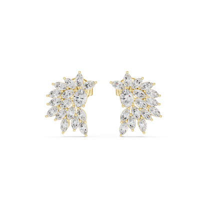 0.79ctw Multi-Shape Marquise and Oval Diamond Fan Stud Earrings in Yellow Gold