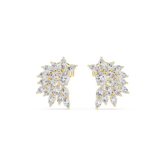 0.79ctw Multi-Shape Marquise and Oval Diamond Fan Stud Earrings in Yellow Gold