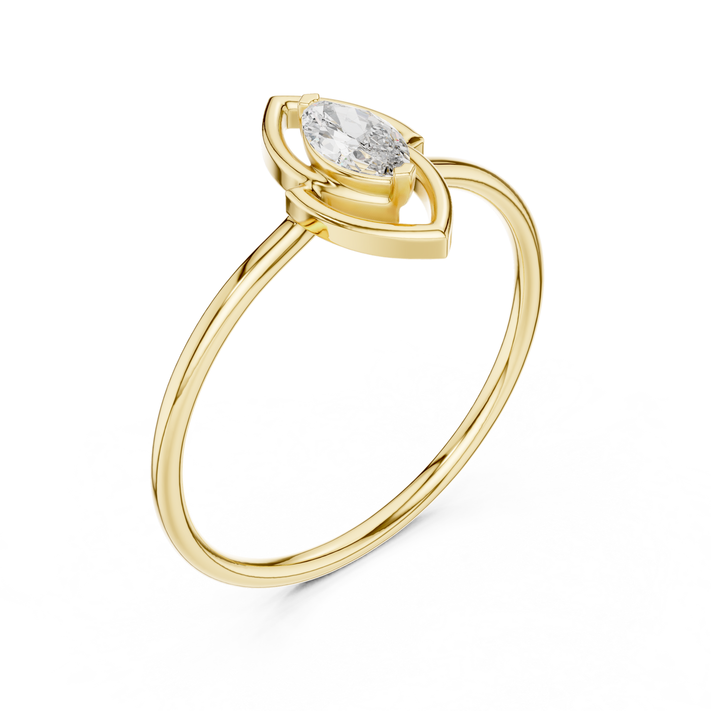 0.16 Carat Floating Marquise Cut Diamond Open Frame Ring | Solid Gold