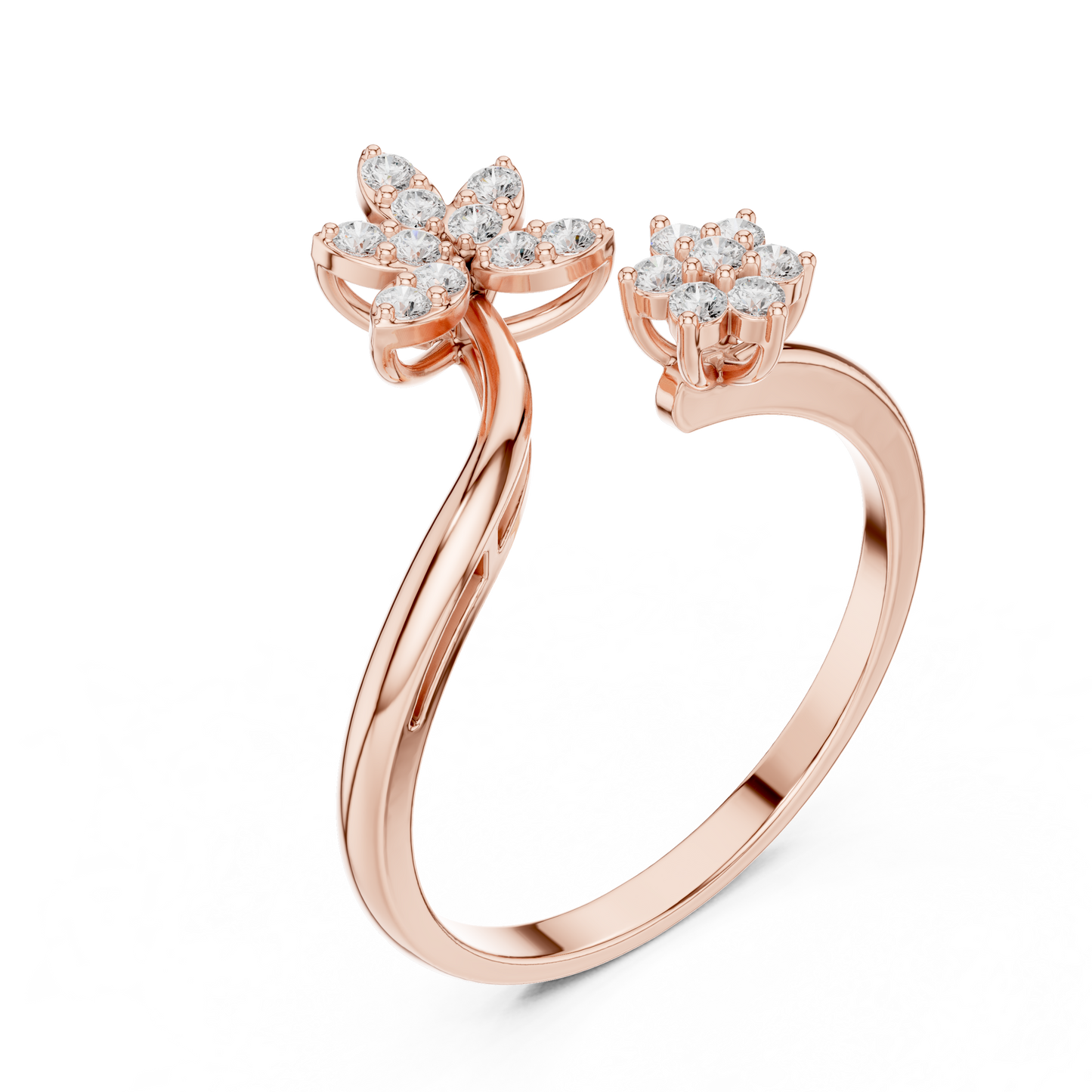 0.20 Carat Diamond Flower Open Bypass Ring | Yellow Gold