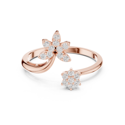 0.20 Carat Diamond Flower Open Bypass Ring | Yellow Gold