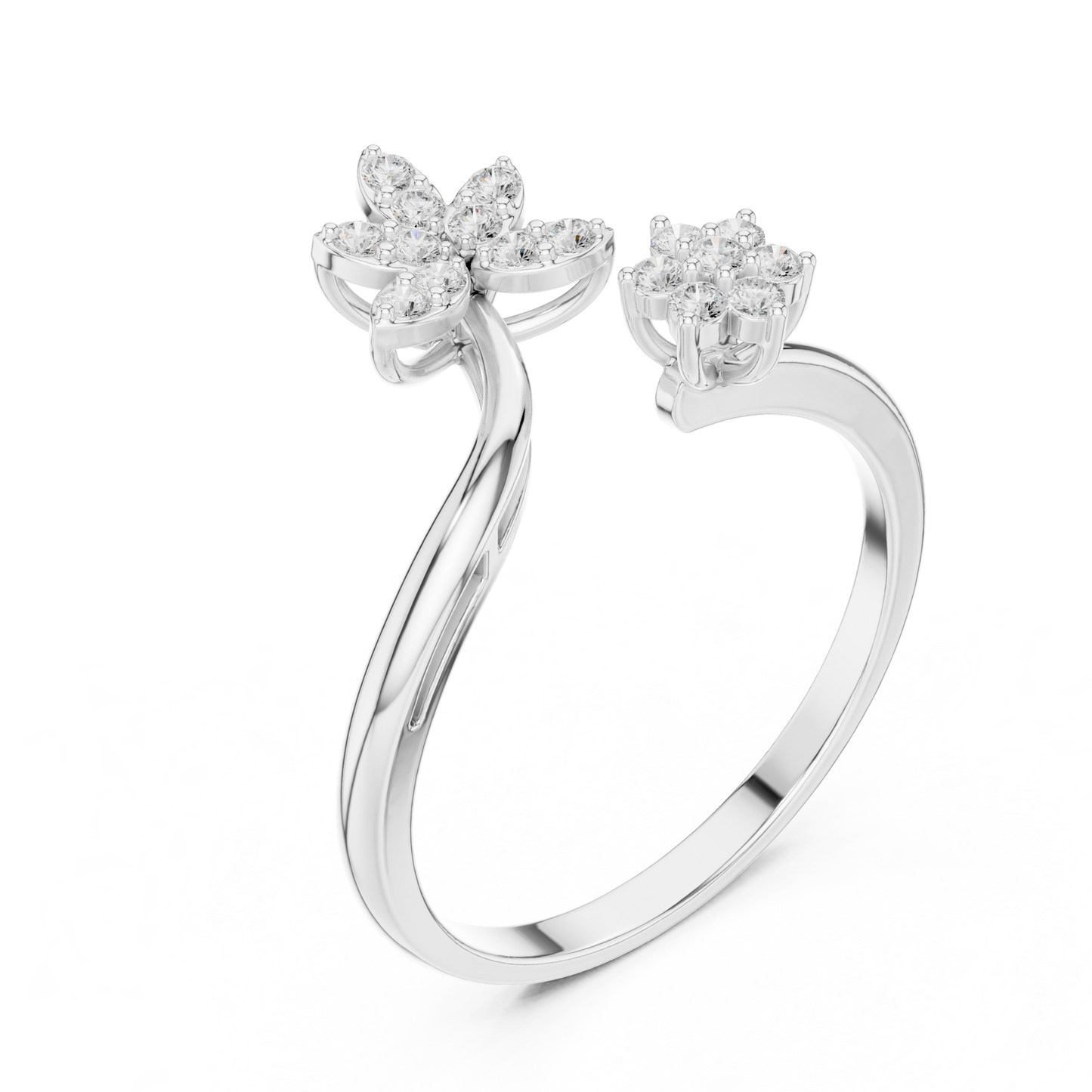 0.20 Carat Diamond Flower Open Bypass Ring | Yellow Gold
