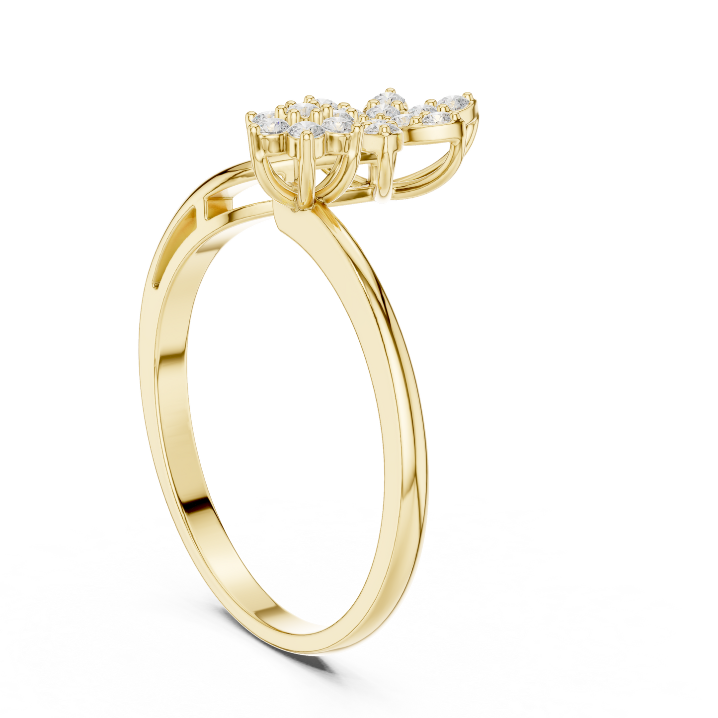 0.20 Carat Diamond Flower Open Bypass Ring | Yellow Gold