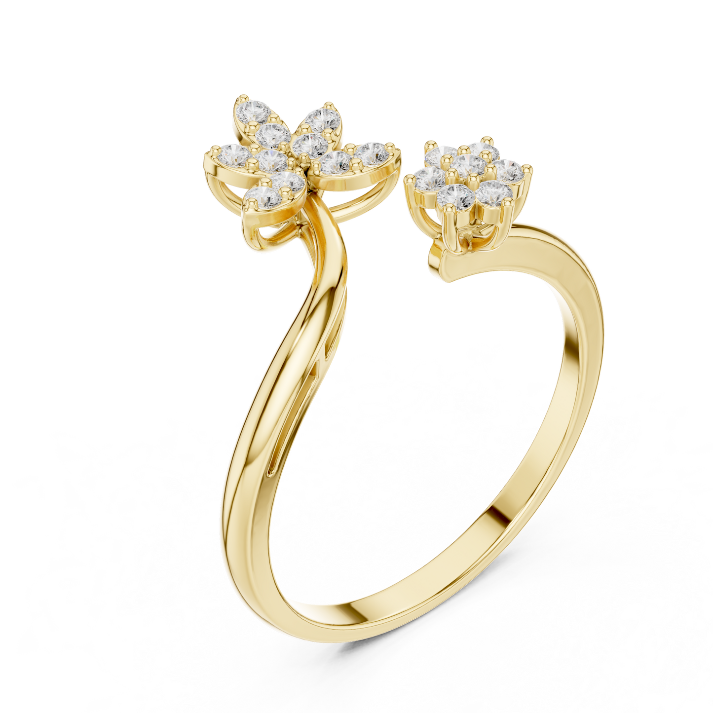 0.20 Carat Diamond Flower Open Bypass Ring | Yellow Gold
