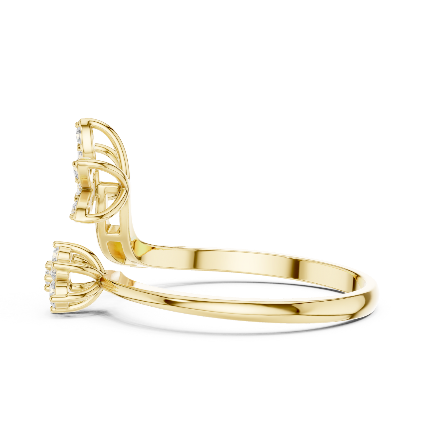 0.20 Carat Diamond Flower Open Bypass Ring | Yellow Gold