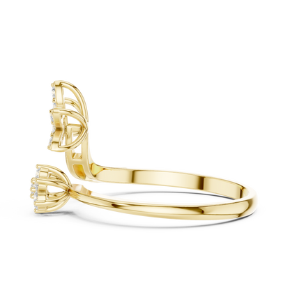 0.20 Carat Diamond Flower Open Bypass Ring | Yellow Gold