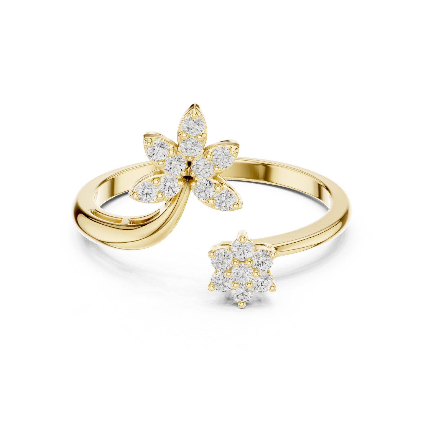 0.20 Carat Diamond Flower Open Bypass Ring | Yellow Gold
