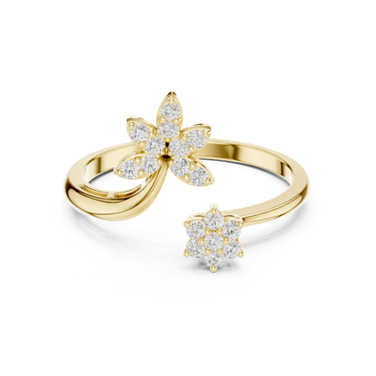 0.20 Carat Diamond Flower Open Bypass Ring | Yellow Gold