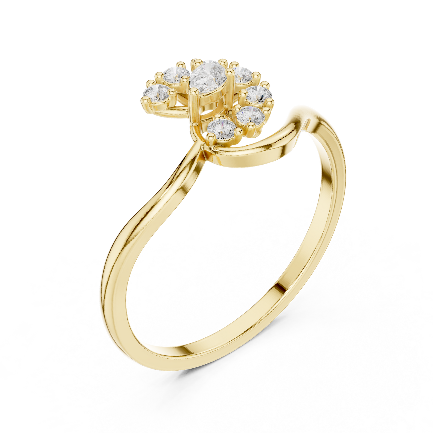 0.19 Carat Diamond Sunburst Fan Bypass Ring | Yellow Gold