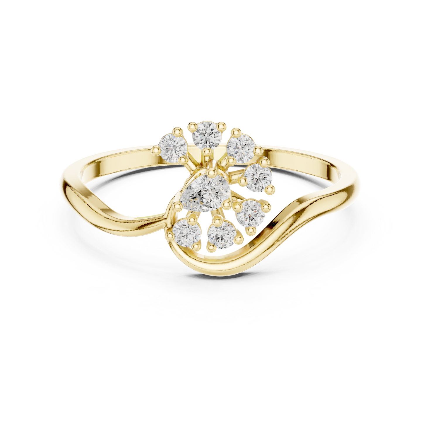 0.19 Carat Diamond Sunburst Fan Bypass Ring | Yellow Gold