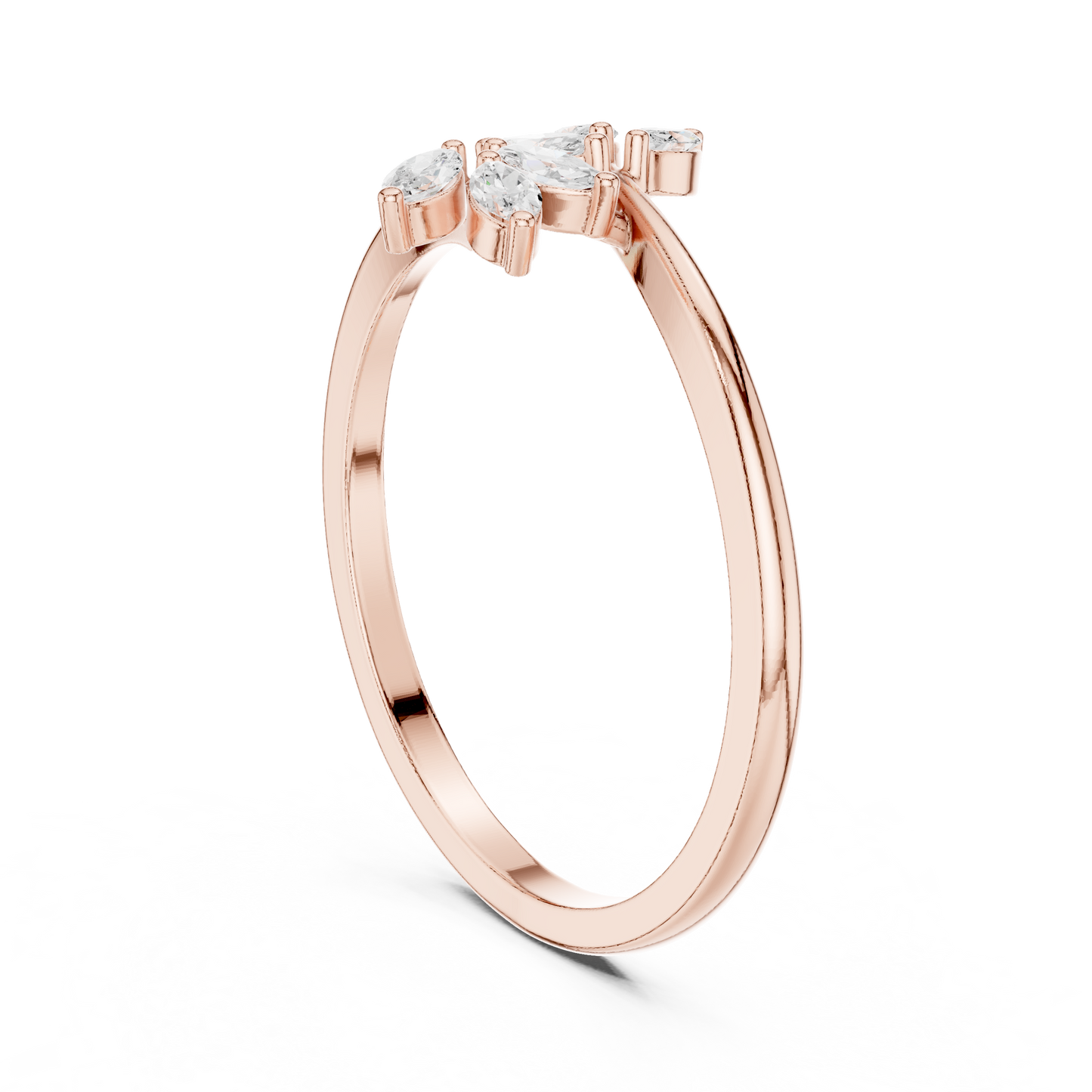 0.13 Carat Marquise Diamond Leaf Open Bypass Ring | Yellow Gold