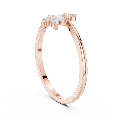0.13 Carat Marquise Diamond Leaf Open Bypass Ring | Yellow Gold