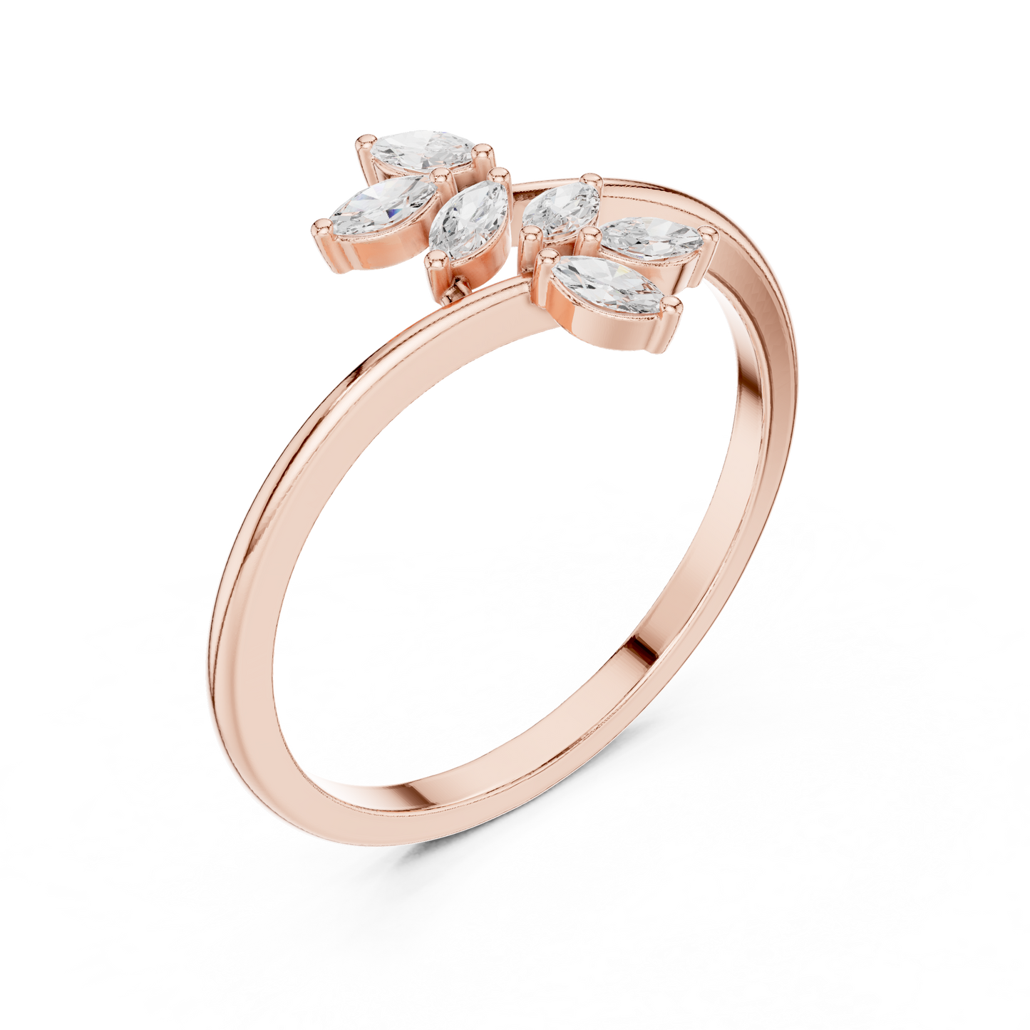 0.13 Carat Marquise Diamond Leaf Open Bypass Ring | Yellow Gold