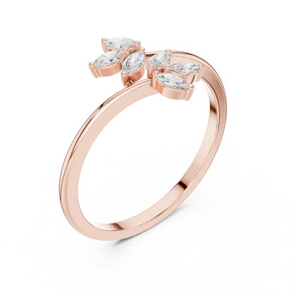 0.13 Carat Marquise Diamond Leaf Open Bypass Ring | Yellow Gold