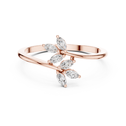0.13 Carat Marquise Diamond Leaf Open Bypass Ring | Yellow Gold