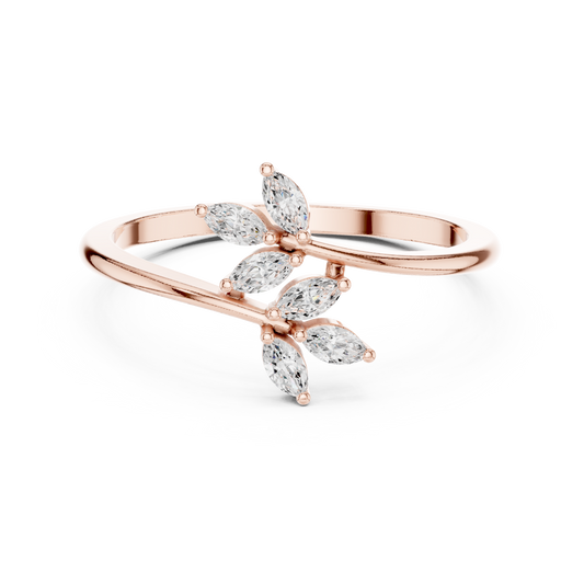0.13 Carat Marquise Diamond Leaf Open Bypass Ring | Yellow Gold