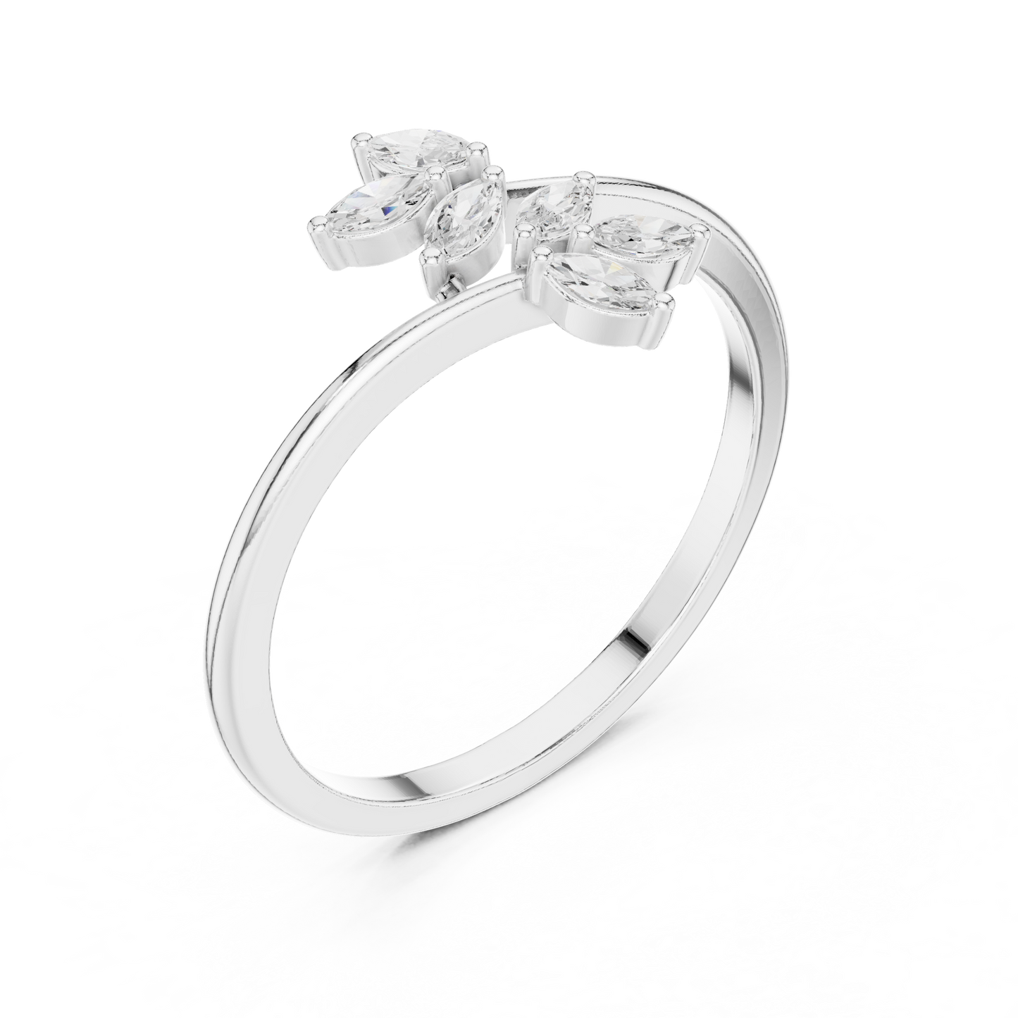 0.13 Carat Marquise Diamond Leaf Open Bypass Ring | Yellow Gold