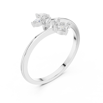 0.13 Carat Marquise Diamond Leaf Open Bypass Ring | Yellow Gold
