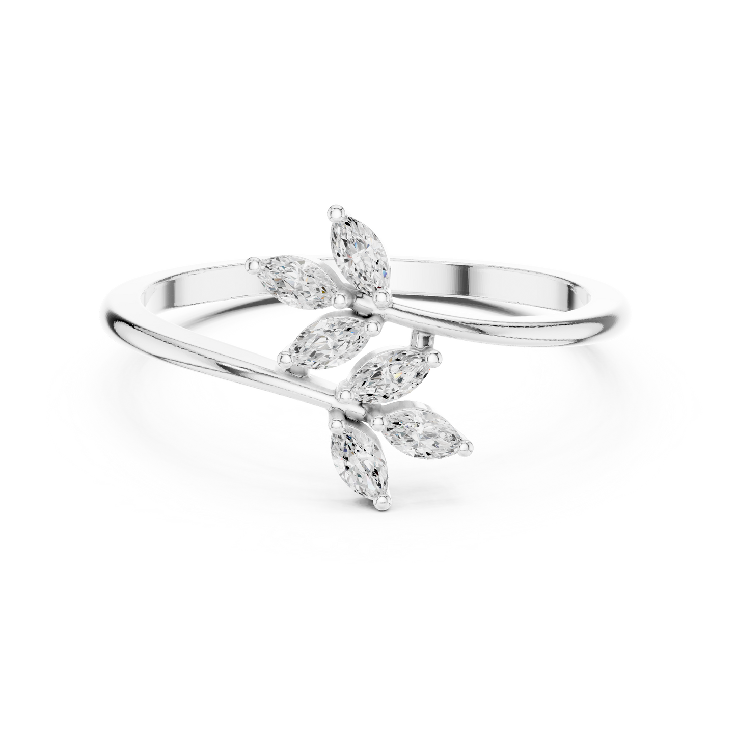 0.13 Carat Marquise Diamond Leaf Open Bypass Ring | Yellow Gold